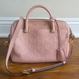 Louis Vuitton LV Pink Empreinte Monogram Speedy 25 Bandouliere, Full Set, COA